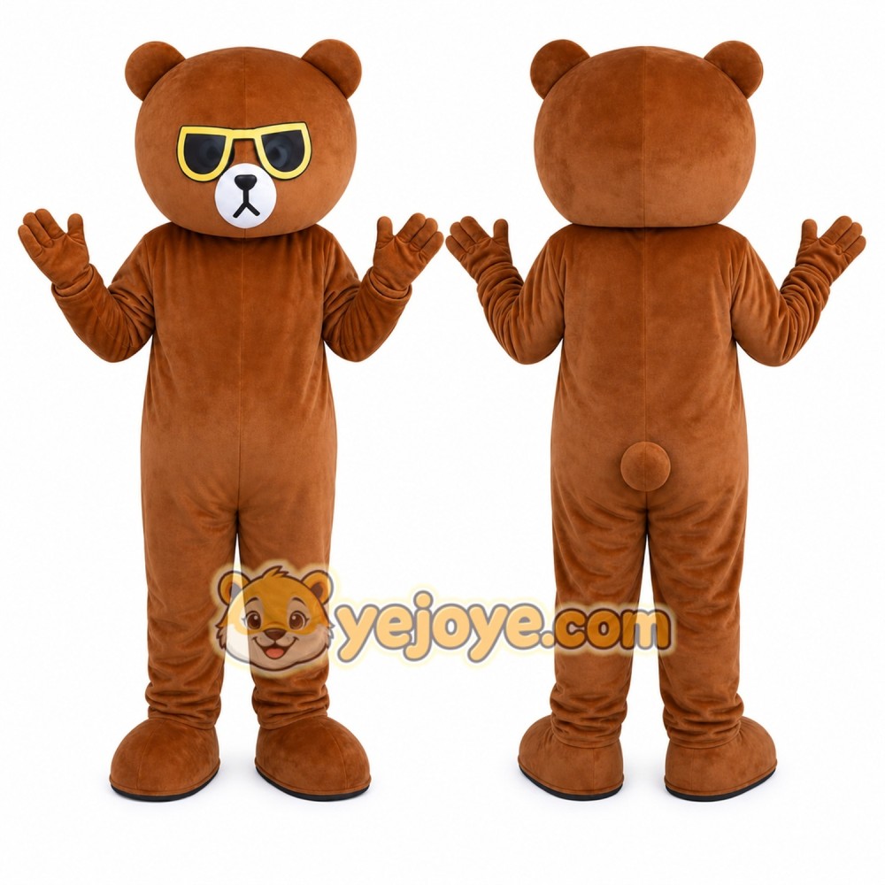 Brown Bear Glasses Mascot Costume