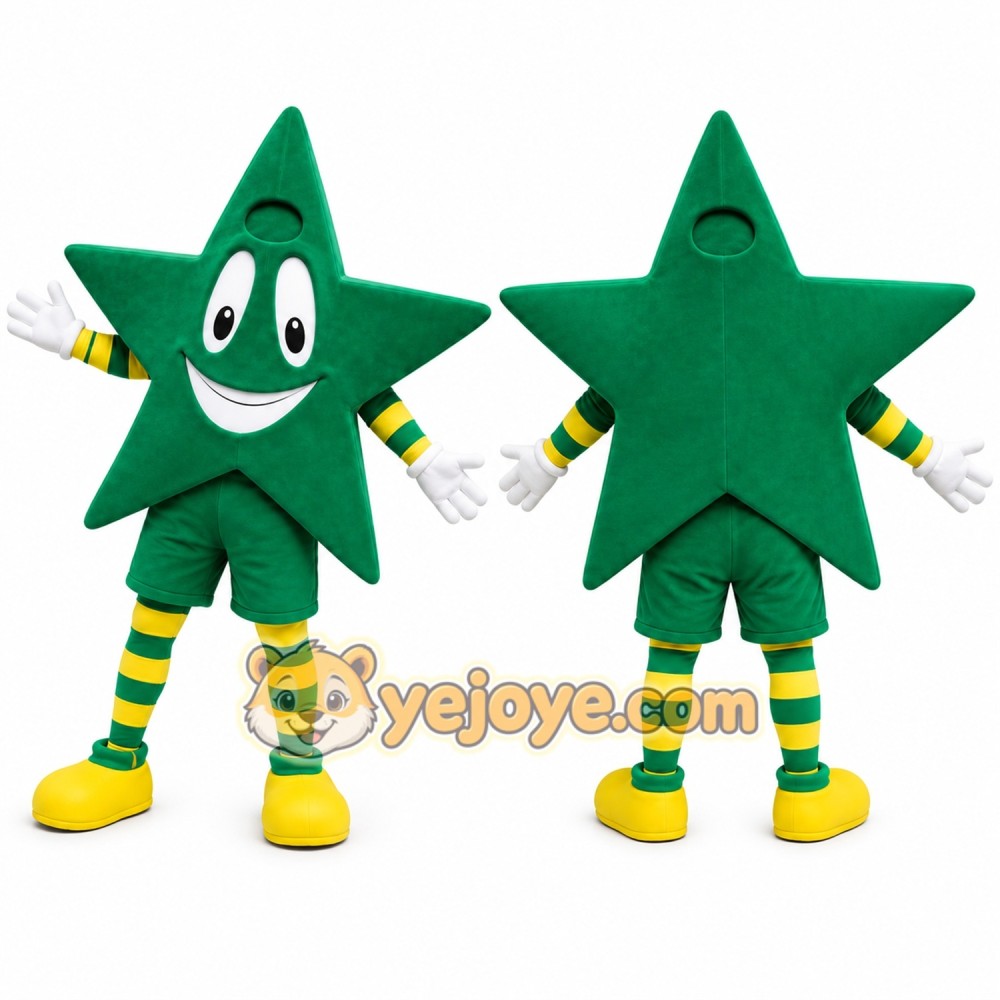 Green Star Mascot Costume Green Star Mascot Costume