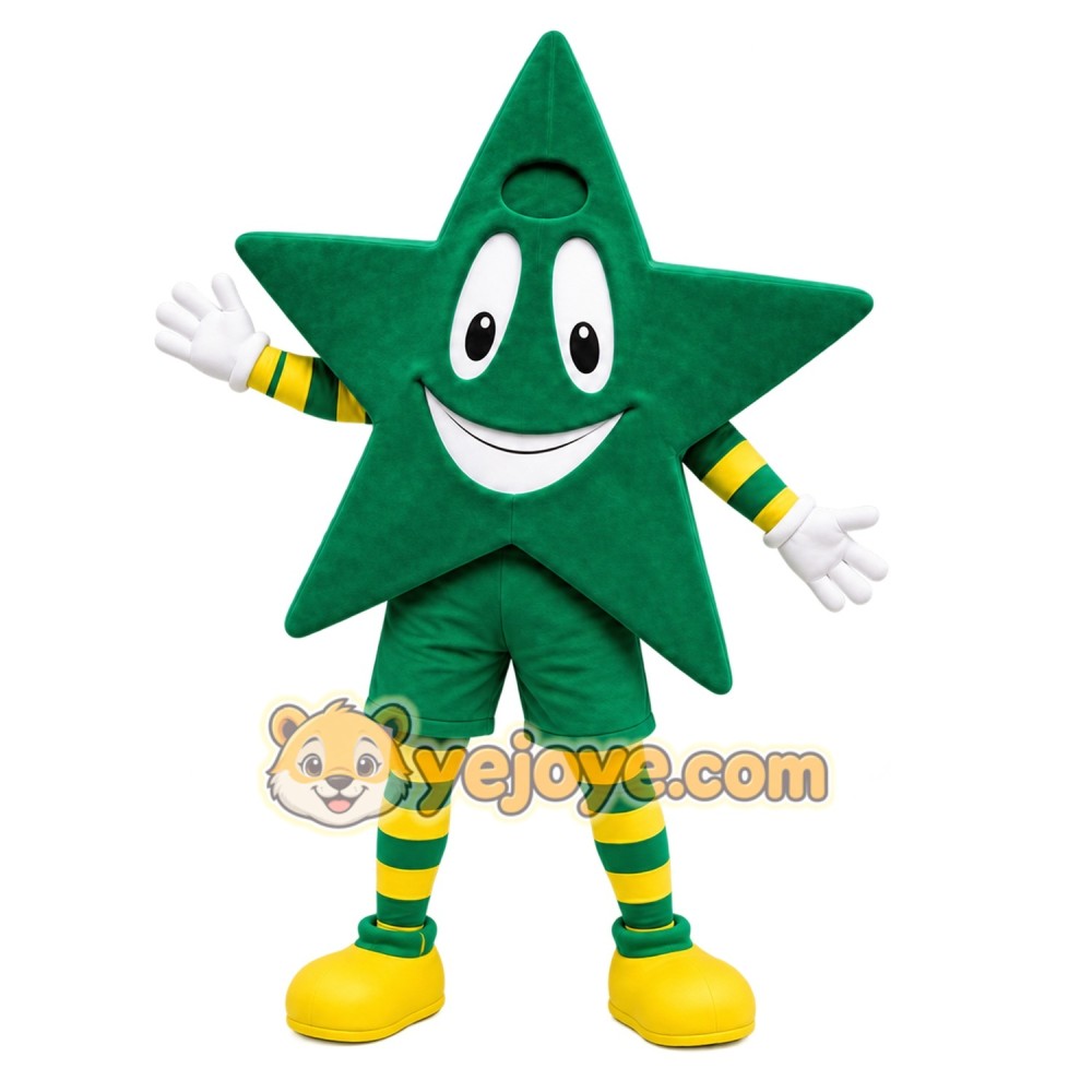 Green Star Mascot Costume Green Star Mascot Costume