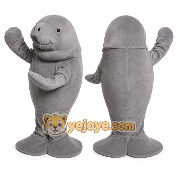 Cute Gray Manatee Mascot Costume for Adults