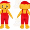 Red Overalls Boy Mascot Costume