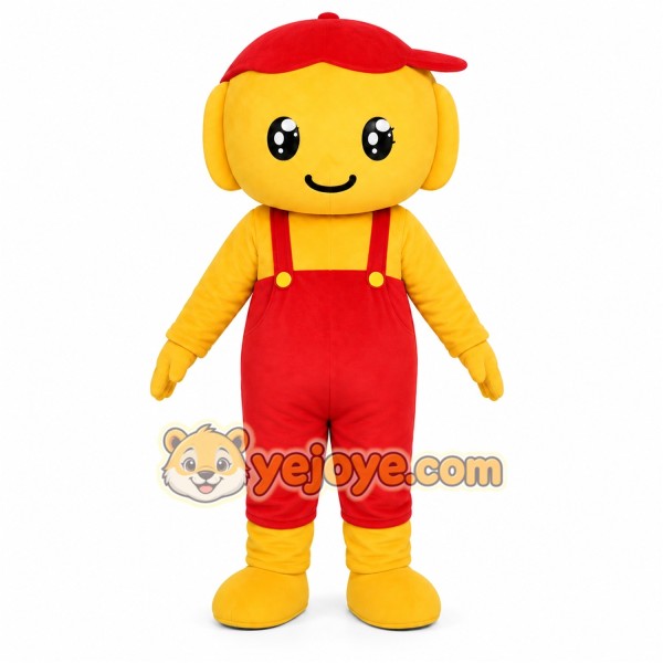 Red Overalls Boy Mascot Costume