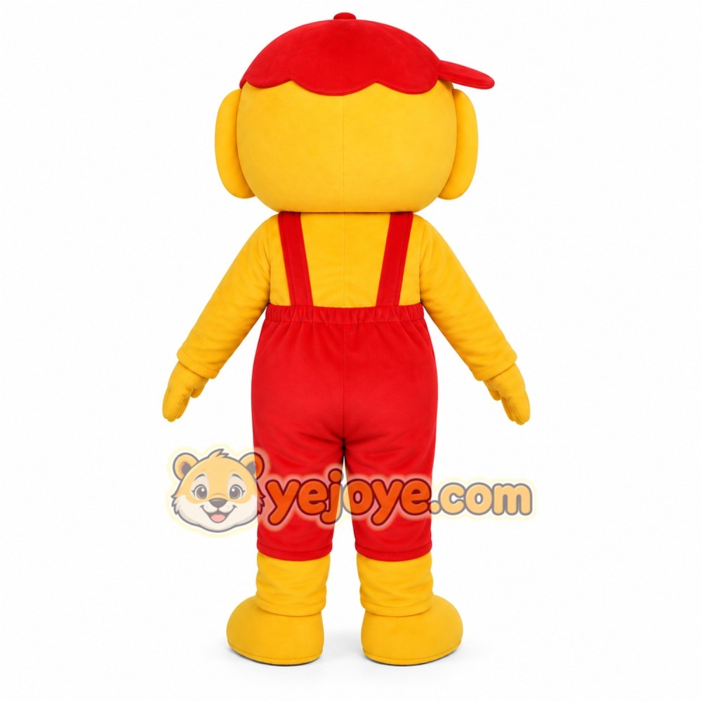 Red Overalls Boy Mascot Costume