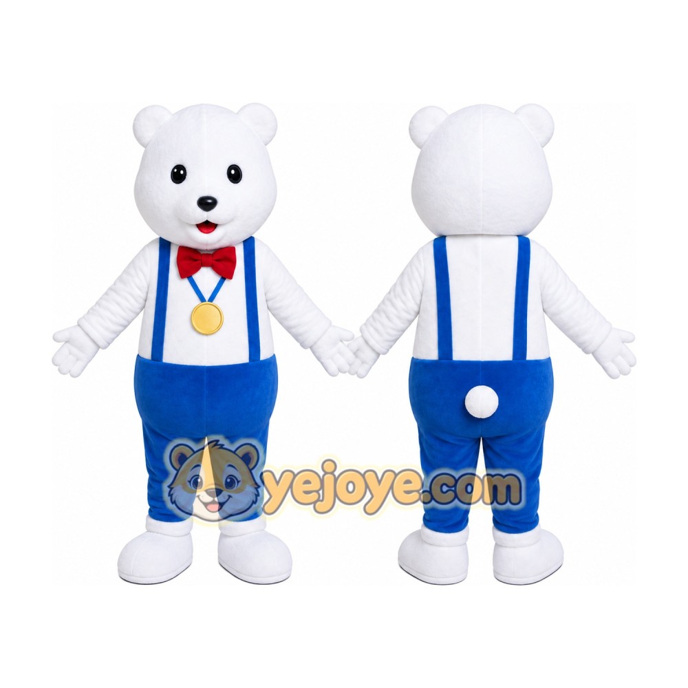White Bear Overalls Mascot Costume White Bear Overalls Mascot Costume
