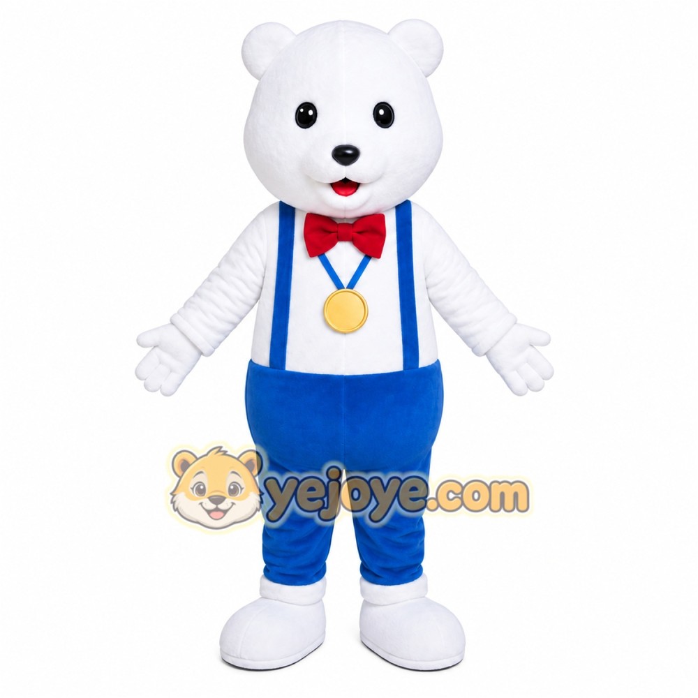 White Bear Overalls Mascot Costume White Bear Overalls Mascot Costume