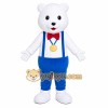 White Bear Overalls Mascot Costume White Bear Overalls Mascot Costume