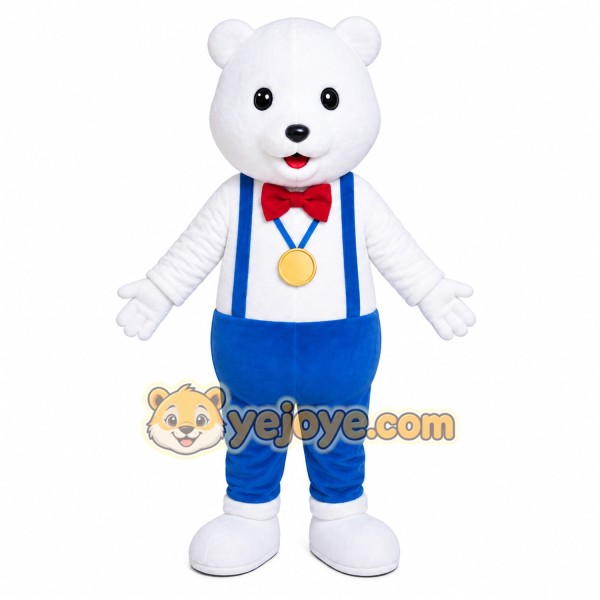 White Bear Overalls Mascot Costume