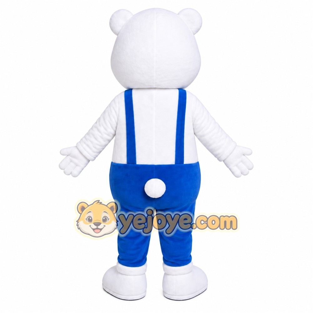 White Bear Overalls Mascot Costume White Bear Overalls Mascot Costume