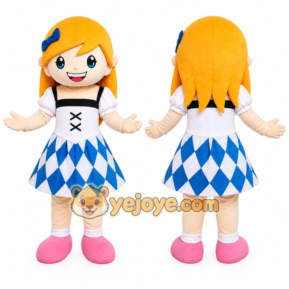 Blonde Dress Girl Mascot Costume
