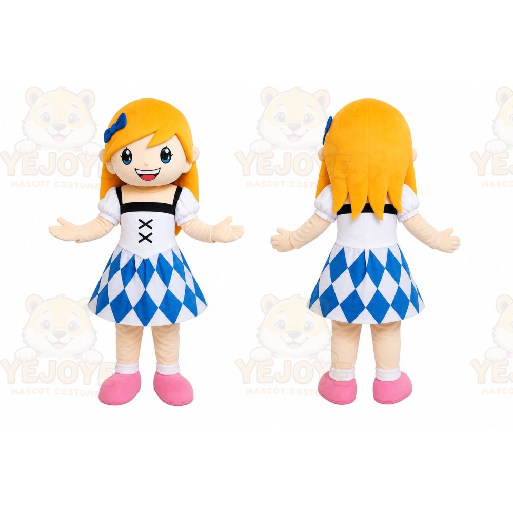 Blonde Dress Girl Mascot Costume