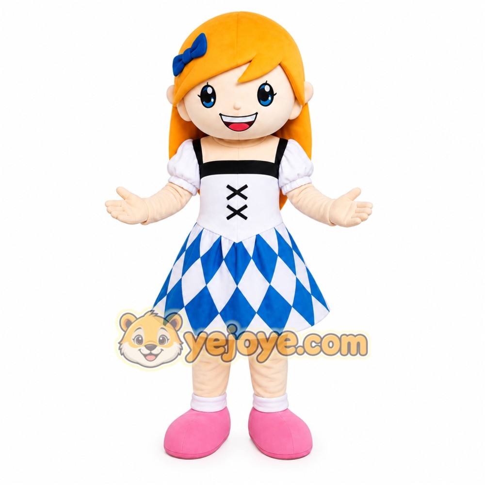 Blonde Dress Girl Mascot Costume