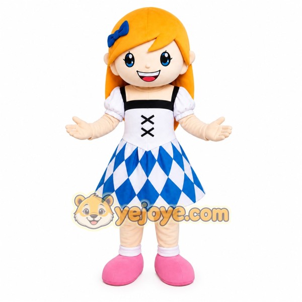Blonde Dress Girl Mascot Costume