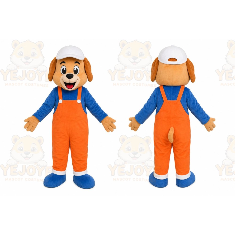 Orange Overall Puppy Mascot Costume