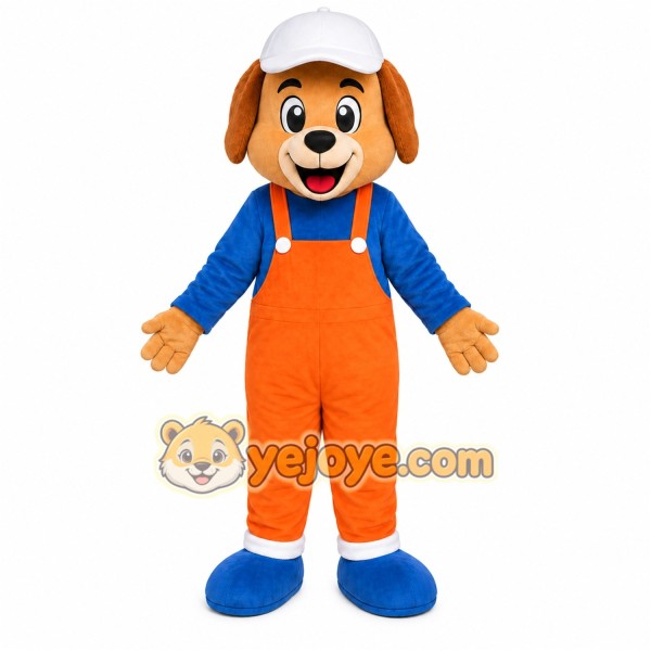 Orange Overall Puppy Mascot Costume Orange Overall Puppy Mascot Costume