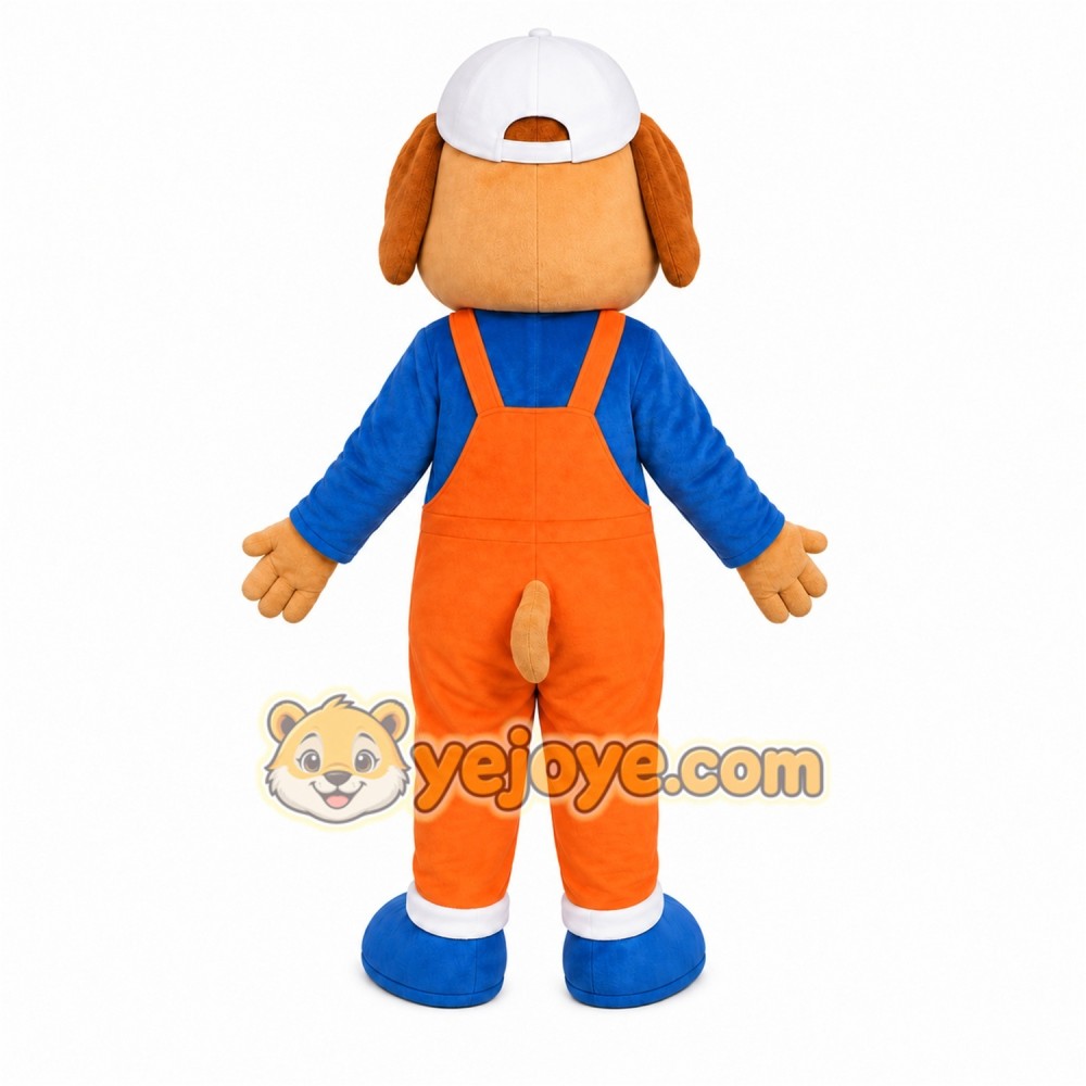 Orange Overall Puppy Mascot Costume