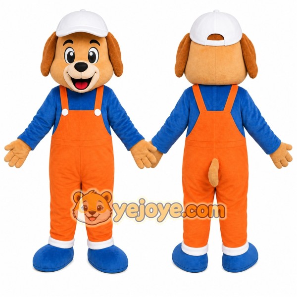 Orange Overall Puppy Mascot Costume