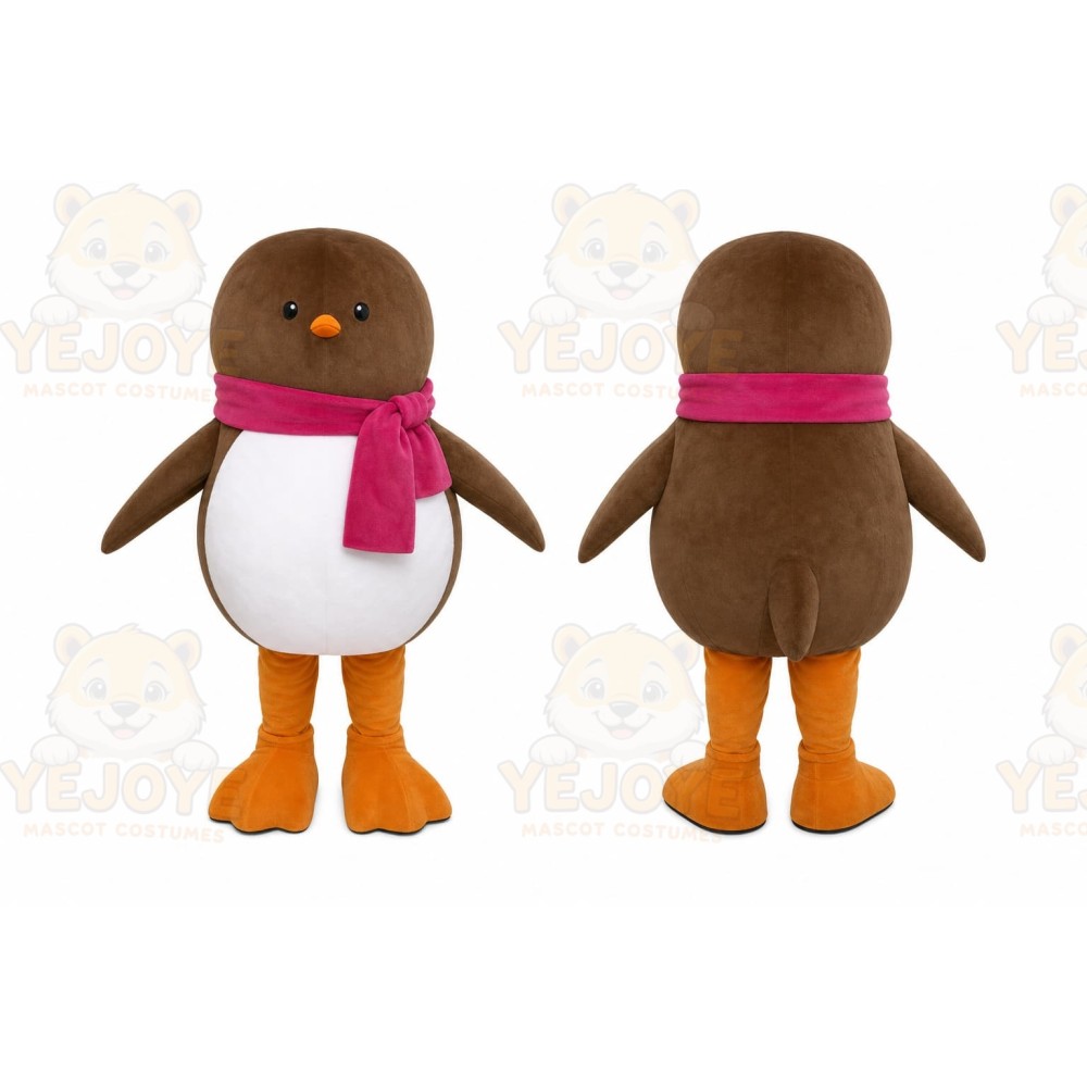 Brown Penguin Scarf Mascot Costume