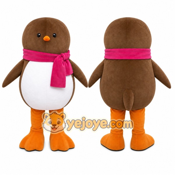 Brown Penguin Scarf Mascot Costume