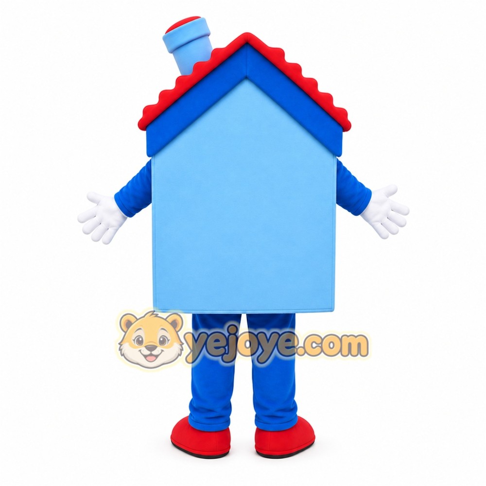 Blue House Mascot Costume Blue House Mascot Costume