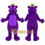 Purple Bear Mascot Costume with Green Cap