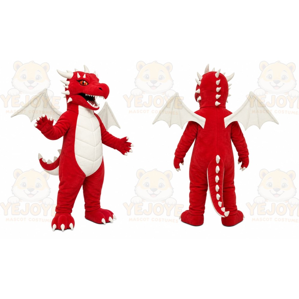 Red Dragon Mascot Costume with Custom Logo