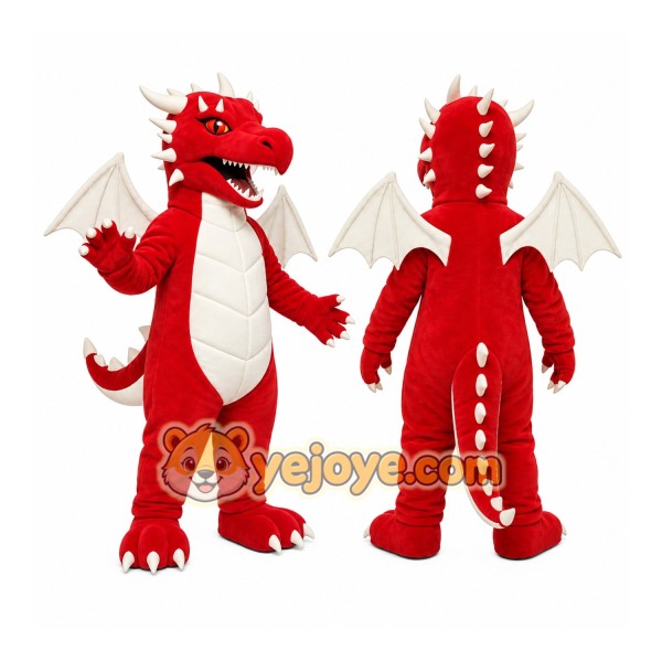 Red Dragon Mascot Costume with Custom Logo