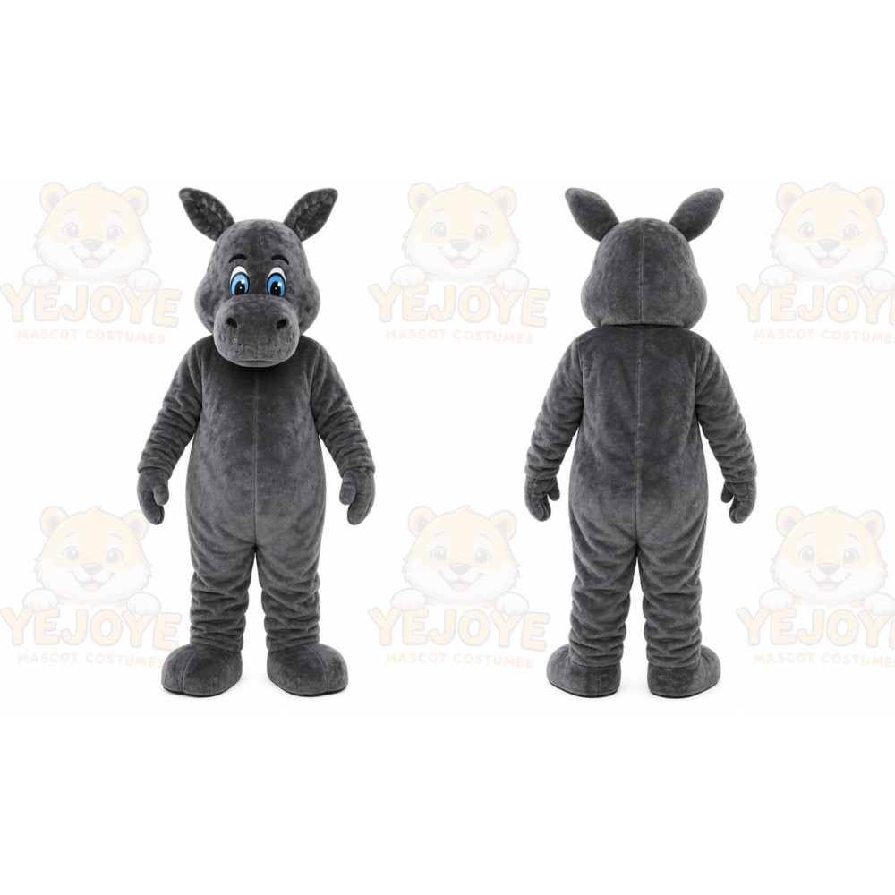 Gray Hippo Mascot Costume with Custom Logo