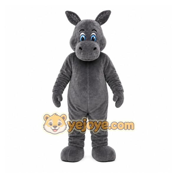 Gray Hippo Mascot Costume with Custom Logo