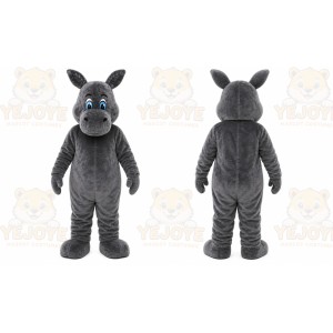 Gray Hippo Mascot Costume with Custom Logo