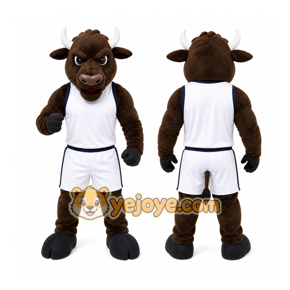 Brown Bull Mascot Costume with Custom Logo