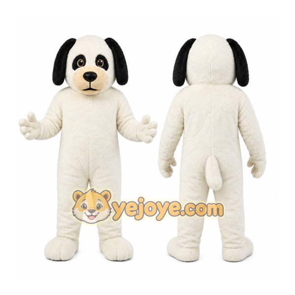 White Dog Mascot Costume with Custom Logo