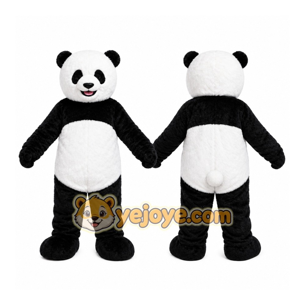 Black Panda Mascot Costume with Custom Logo