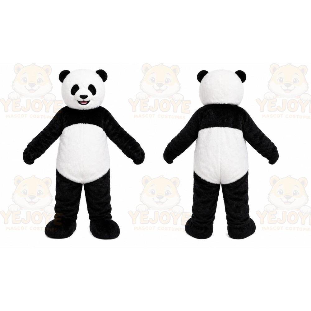 Black Panda Mascot Costume with Custom Logo