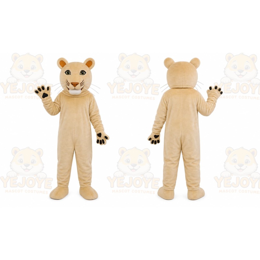 Tan Cougar Mascot Costume with Custom Logo