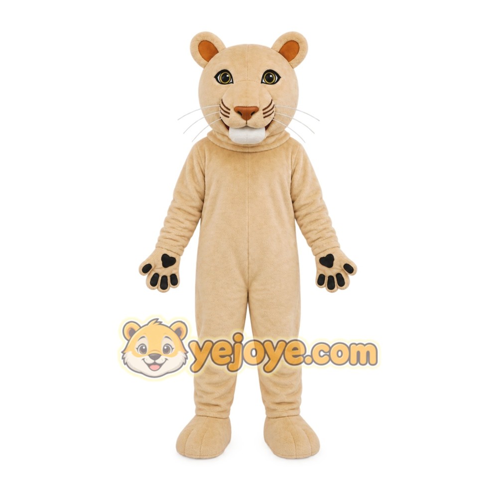 Tan Cougar Mascot Costume with Custom Logo