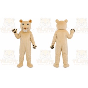 Tan Cougar Mascot Costume with Custom Logo