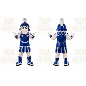 Blue Roman Warrior Mascot Costume with Custom Logo