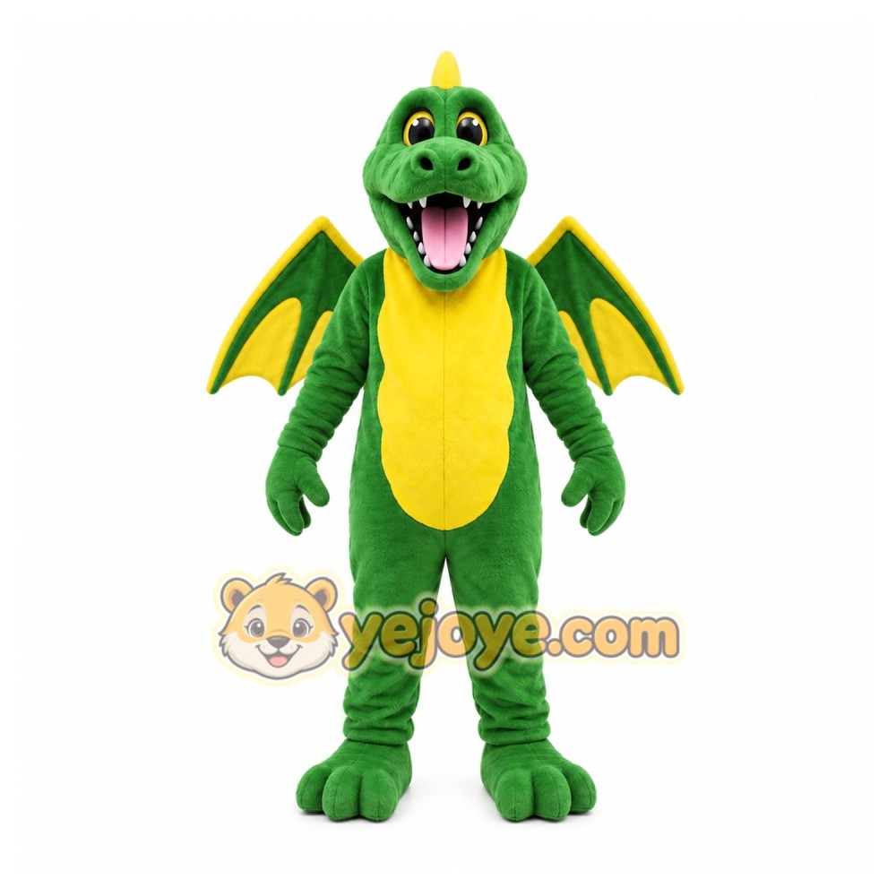 Green Dragon Mascot Costume with Custom Logo