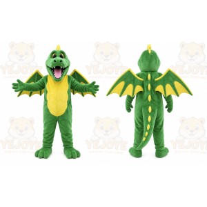 Green Dragon Mascot Costume with Custom Logo