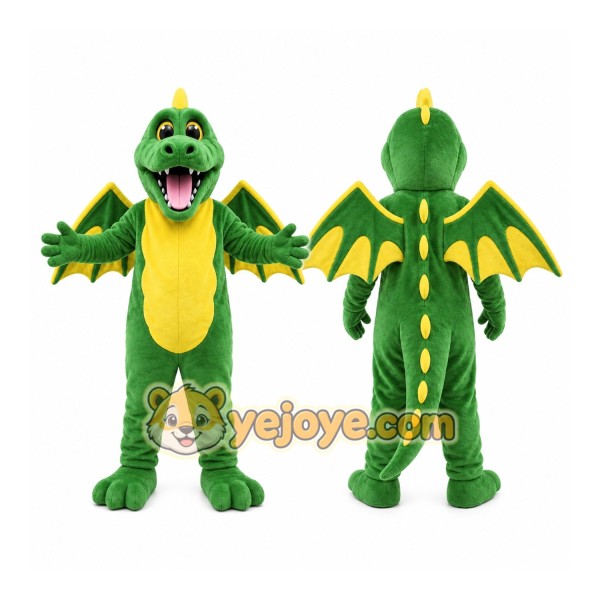Green Dragon Mascot Costume with Custom Logo
