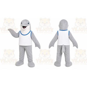 Gray Dolphin Mascot Costume with Custom Logo