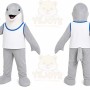 Gray Dolphin Mascot Costume with Custom Logo