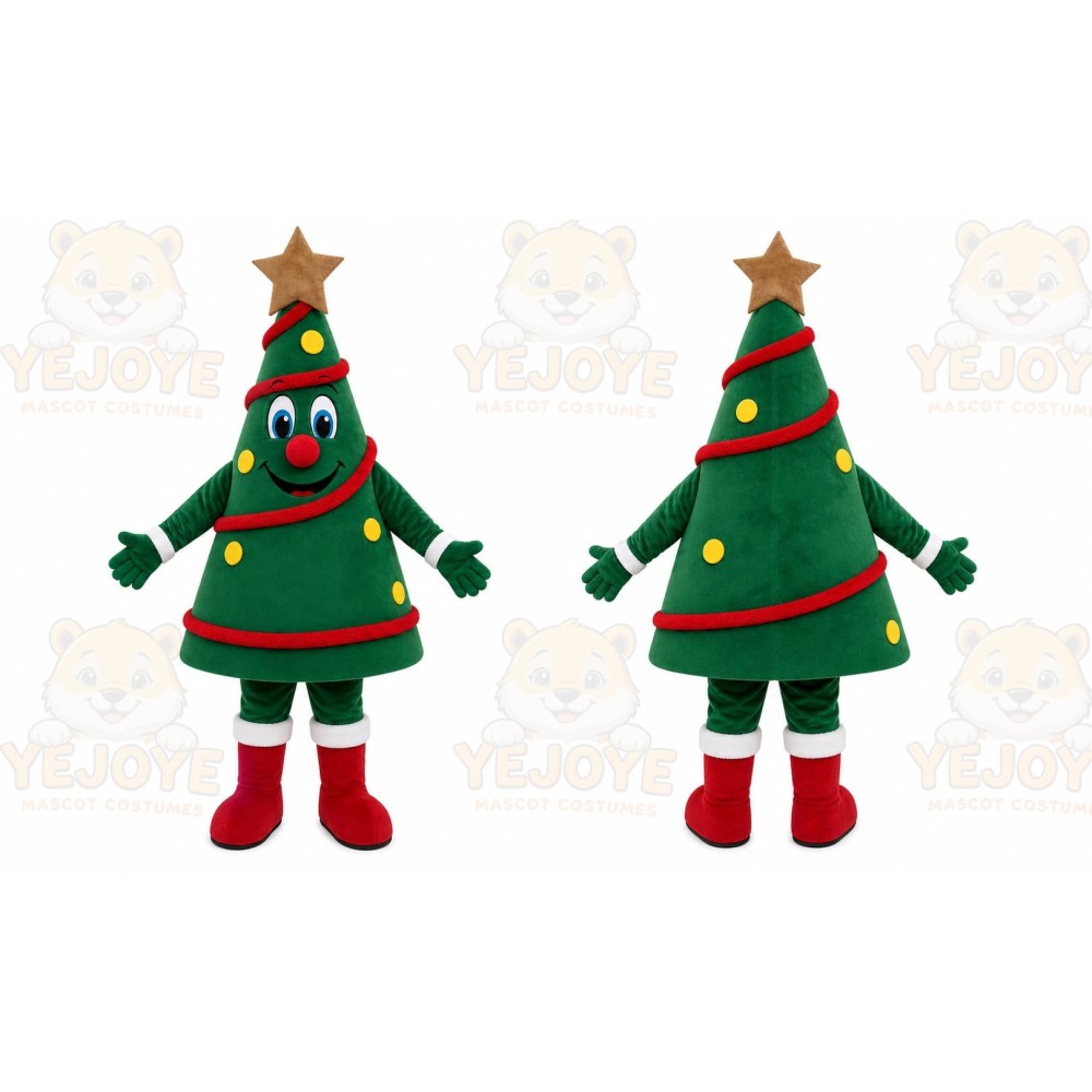 Green Christmas Tree Mascot Costume with Custom Logo