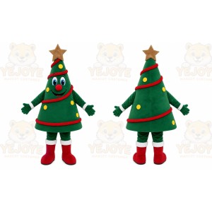 Green Christmas Tree Mascot Costume with Custom Logo