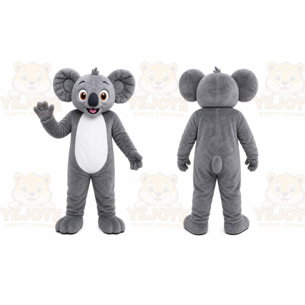 Gray Koala Mascot Costume with Custom Logo