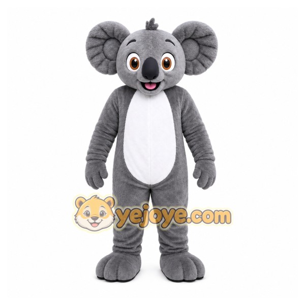 Gray Koala Mascot Costume with Custom Logo