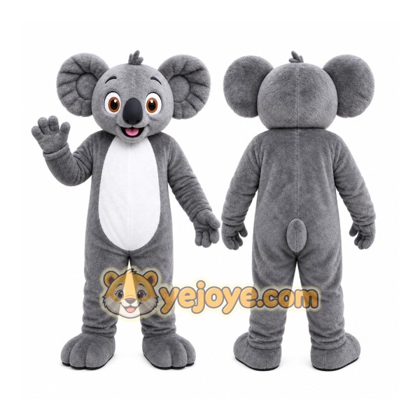 Gray Koala Mascot Costume with Custom Logo
