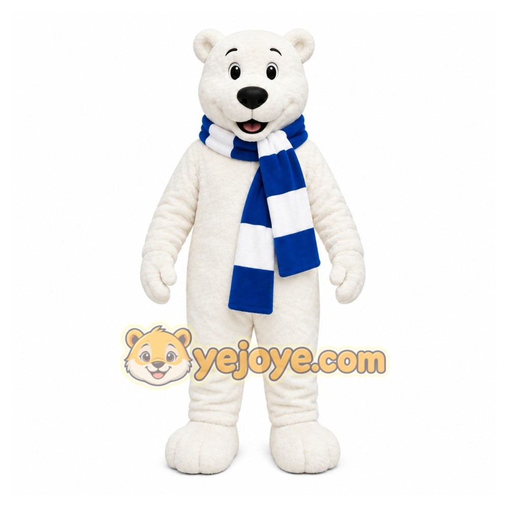 White Bear Mascot Costume with Custom Logo
