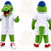 Green Alligator Mascot Costume with Custom Logo