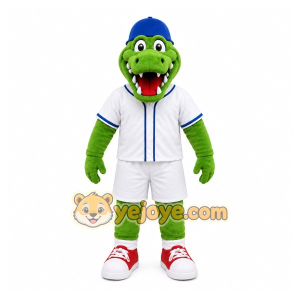 Green Alligator Mascot Costume with Custom Logo